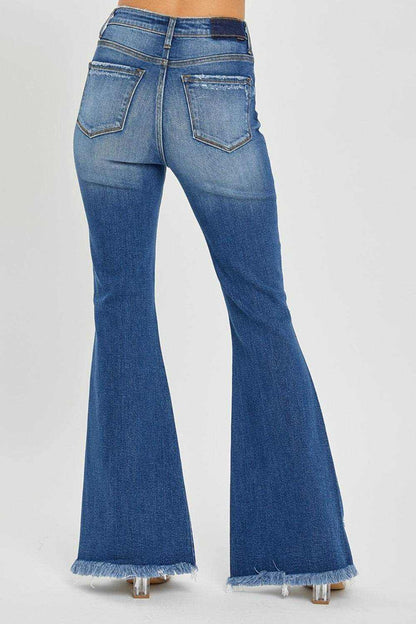RISEN Full Size High Rise Front Slit Frayed Hem Flare Jeans - Purcell's Clothing Company