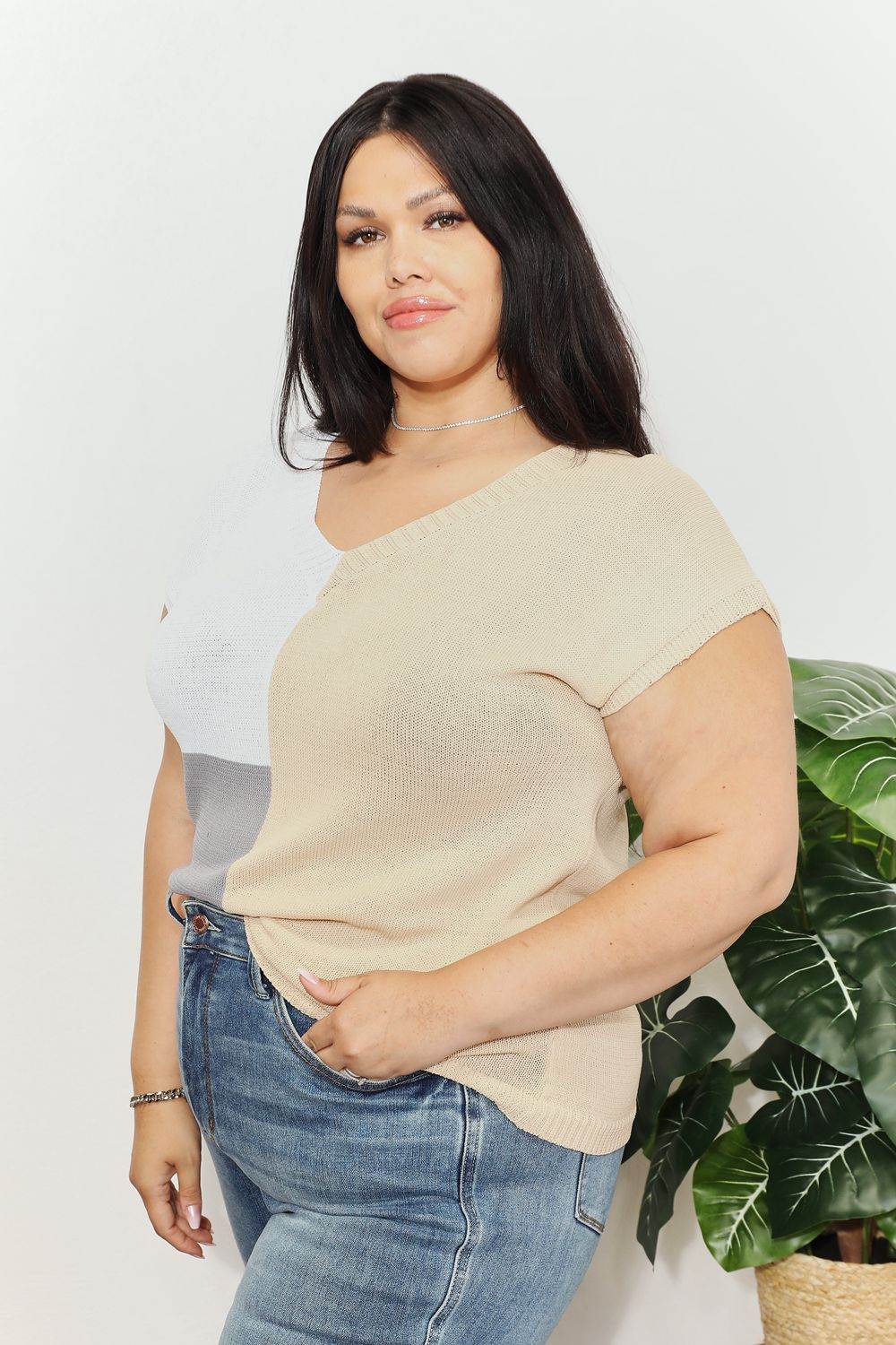 Color Block V-Neck Knit Top - Purcell's Clothing Company