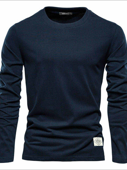 Solid Round Neck Long Sleeve T-Shirt - Purcell's Clothing Company