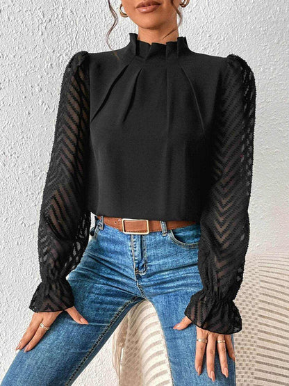 Mock Neck Flounce Sleeve Blouse - Purcell's Clothing Company
