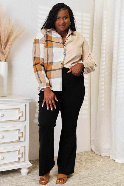 Perfee Plaid Print Dropped Shoulder Shirt - Purcell's Clothing Company