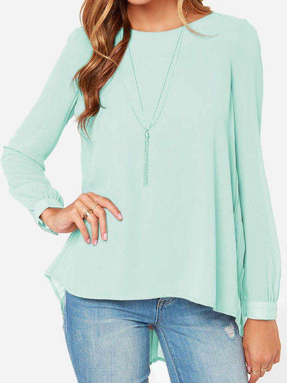 Ivy Lane Full Size Round Neck Back Pleated Blouse - Purcell's Clothing Company
