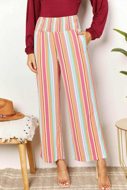 Double Take Striped Smocked Waist Pants with Pockets - Purcell's Clothing Company