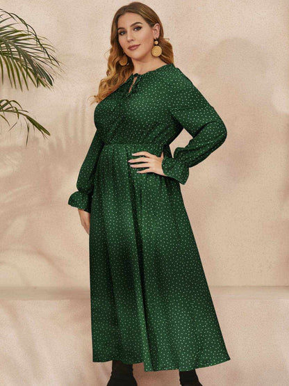 Honey Plus Size Ruffled Polka Dot Long Sleeve Midi Dress - Purcell's Clothing Company