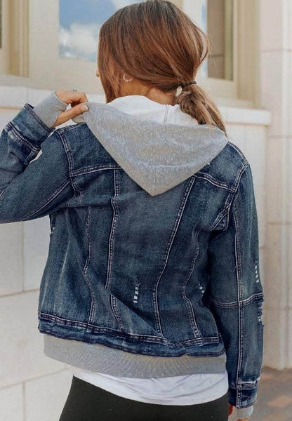Fake Two-Piece Hooded Zip-Up Denim Jacket - Purcell's Clothing Company