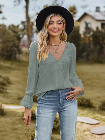 V-Neck Flounce Sleeve Blouse - Purcell's Clothing Company