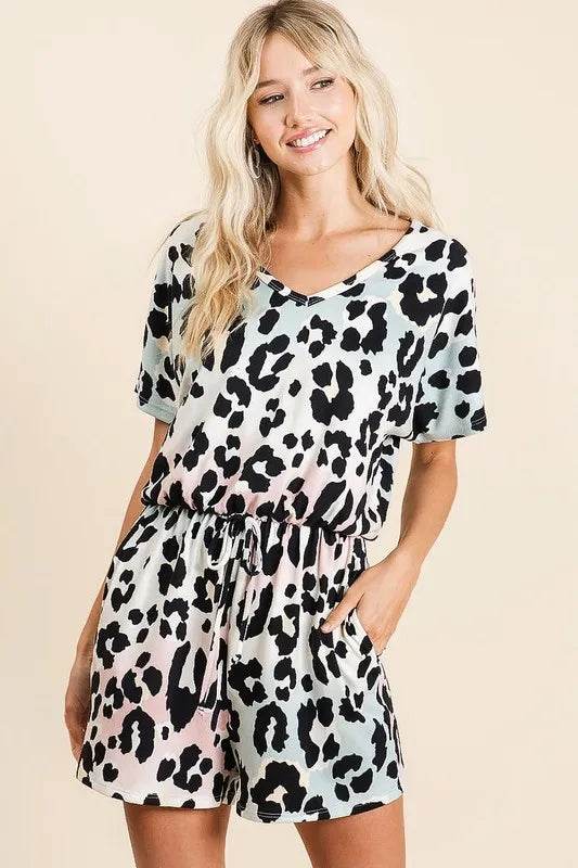 BiBi Gradation Leopard Soft Knit V-neck Romper - Purcell's Clothing Company
