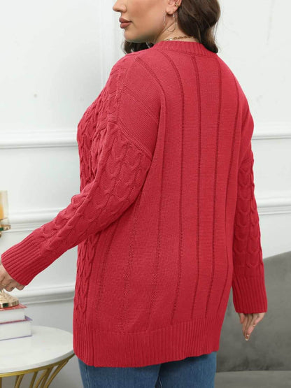 Plus Size Round Neck Long Sleeve Sweater - Purcell's Clothing Company