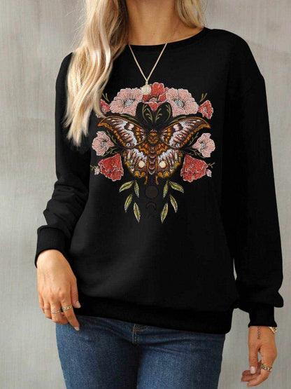 Graphic Round Neck Long Sleeve Sweatshirt - Purcell's Clothing Company