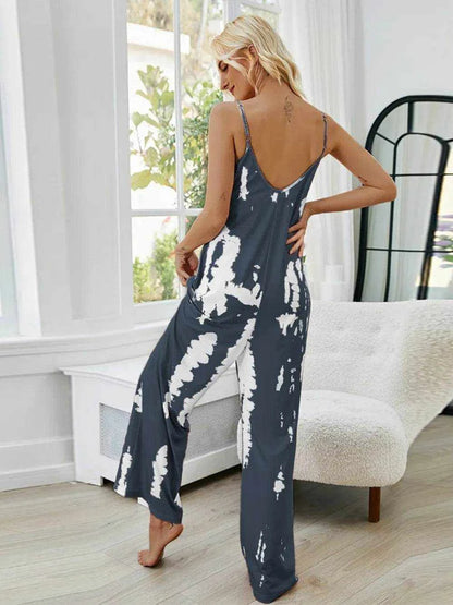 Shiny Tie-Dye Spaghetti Strap Jumpsuit with Pockets - Purcell's Clothing Company