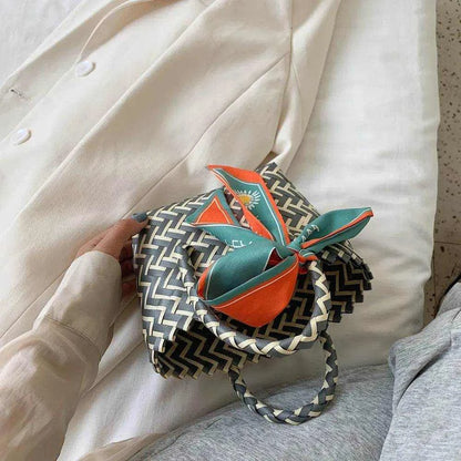 Contrast Woven Handbag with Ribbon - Purcell's Clothing Company