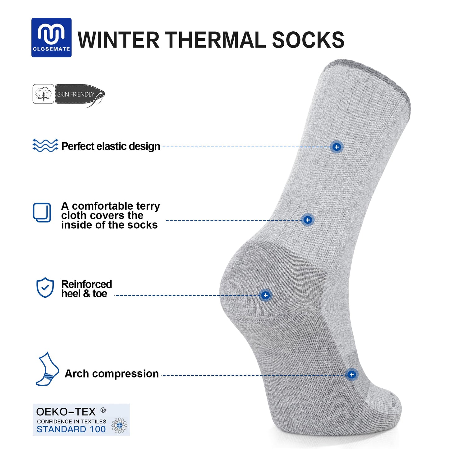 Closemate Thick Thermal Socks (5 - Pairs) - Purcell's Clothing Company - 