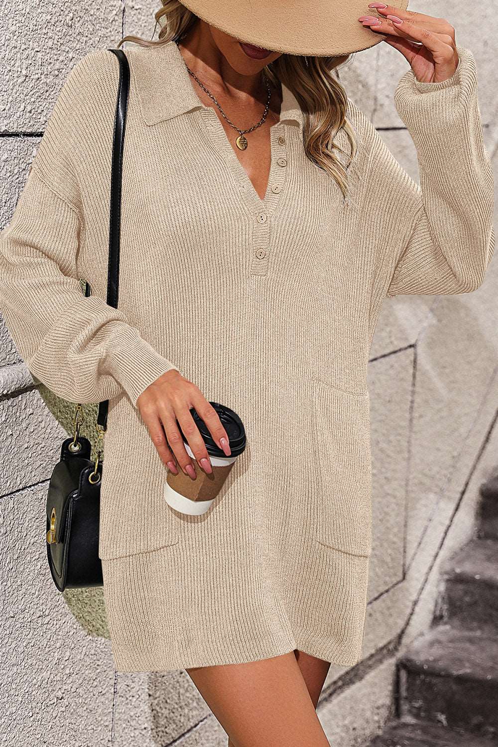 Collared Long Sleeve Sweater Dress - Purcell's Clothing Company - 