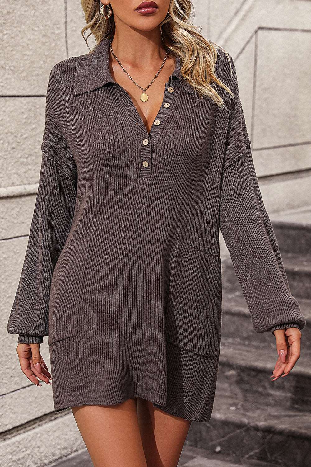 Collared Long Sleeve Sweater Dress - Purcell's Clothing Company - 