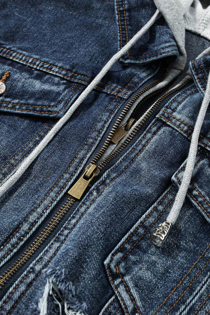 Fake Two-Piece Hooded Zip-Up Denim Jacket - Purcell's Clothing Company