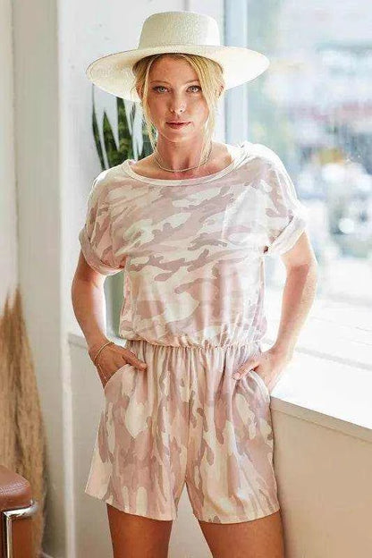 BiBi Camo Print French Terry Romper with Side Pockets - Purcell's Clothing Company