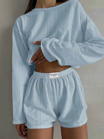 Eyelet Round Neck Top and Shorts Set - Purcell's Clothing Company