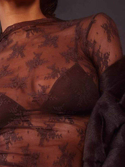 Lace Mock Neck Long Sleeve Blouse - Purcell's Clothing Company