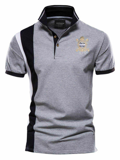 Embroidered Collared Neck Striped Contrast Polo - Purcell's Clothing Company