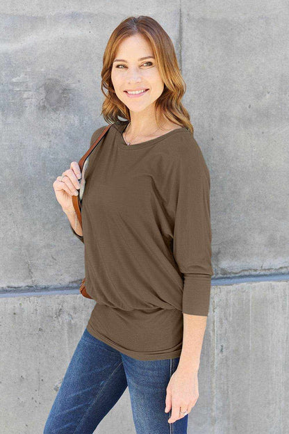 Basic Bae Full Size Round Neck Batwing Sleeve Top - Purcell's Clothing Company