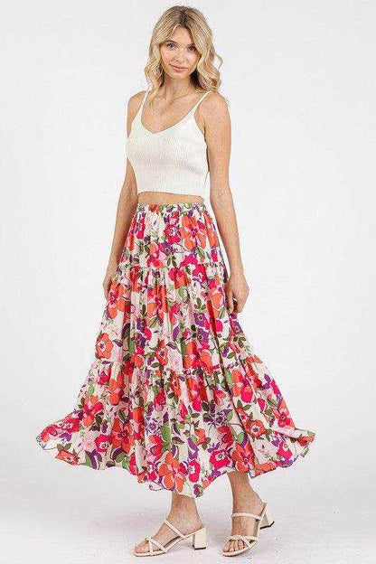 Mittoshop Flower Print Elastic Waist Tiered Skirt - Purcell's Clothing Company