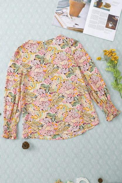 Floral Print Long Puff Sleeve Blouse - Purcell's Clothing Company