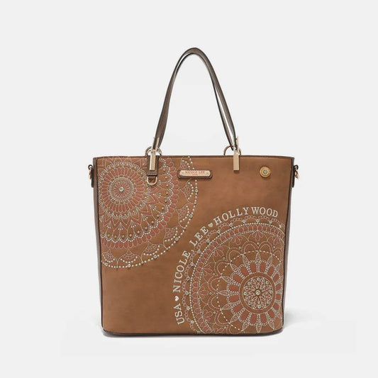 Nicole Lee USA Metallic Stitching Embroidery Inlaid Rhinestone Tote Bag - Purcell's Clothing Company
