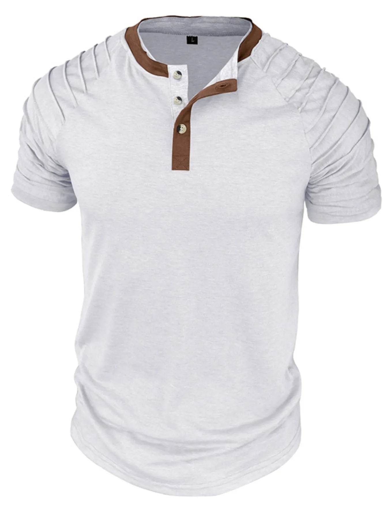 Casual Henley Short Sleeve Top with Contrast Collar - Purcell's Clothing Company
