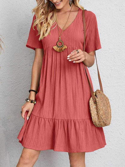 Full Size V-Neck Short Sleeve Dress - Purcell's Clothing Company
