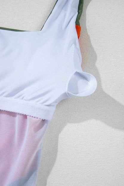 Color Block Padded Square Neck One Piece Swimsuit - Purcell's Clothing Company