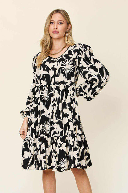 Double Take Full Size Printed Ruffle Hem Dress with Pocket - Purcell's Clothing Company