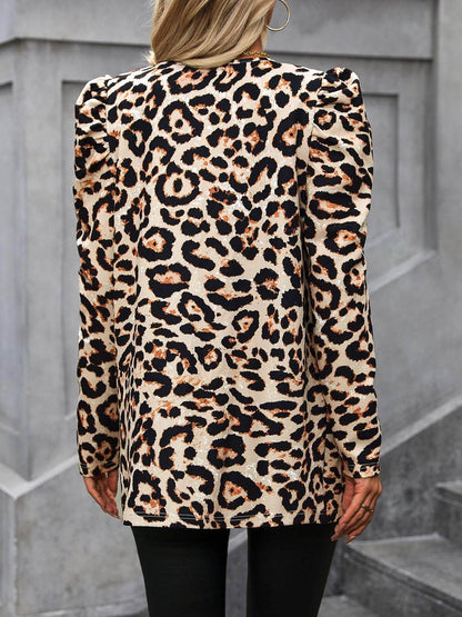 Leopard Open Front Puff Sleeve Jacket - Purcell's Clothing Company