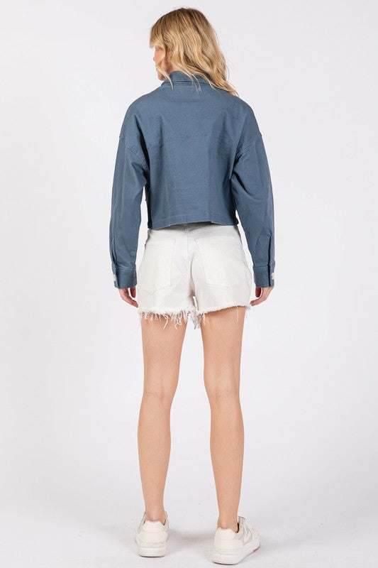 bytos Button Down Cropped Denim Jacket with Patch Pockets - Purcell's Clothing Company