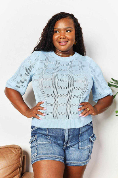 Mandy Ribbed Trim Round Neck Knit Top - Purcell's Clothing Company