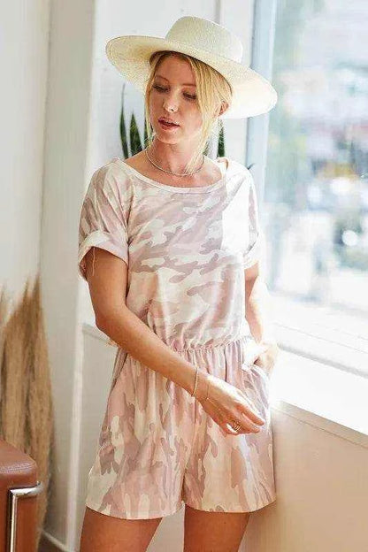 BiBi Camo Print French Terry Romper with Side Pockets - Purcell's Clothing Company