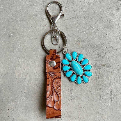 Turquoise Genuine Leather Key Chain - Purcell's Clothing Company