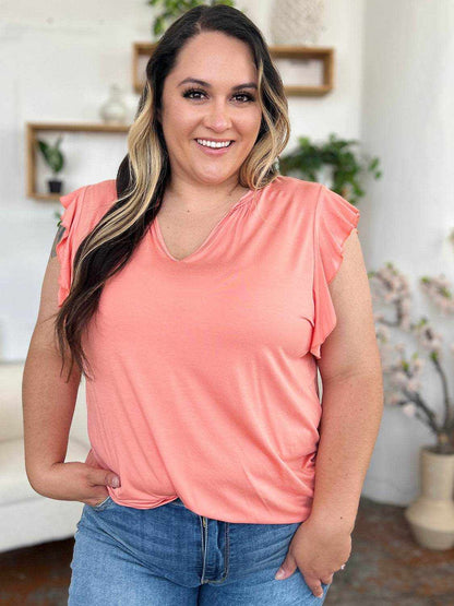 Basic Bae Full Size Bamboo Notched Ruffled Short Sleeve T-Shirt - Purcell's Clothing Company