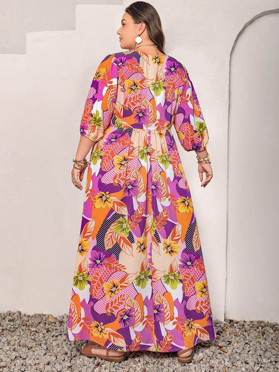 Plus Size Printed Tie Neck Maxi Dress - Purcell's Clothing Company