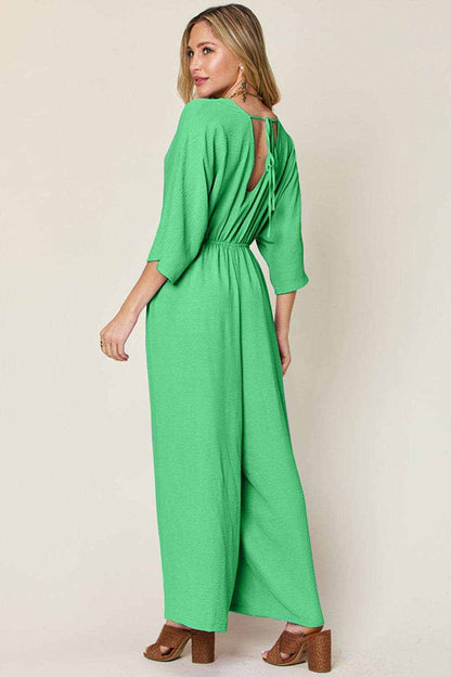 Double Take Full Size Surplice Wide Leg Jumpsuit with Pockets - Purcell's Clothing Company