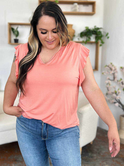 Basic Bae Full Size Bamboo Notched Ruffled Short Sleeve T-Shirt - Purcell's Clothing Company