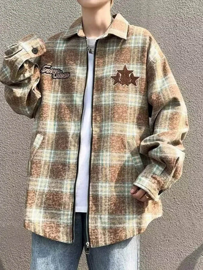 Plaid Zip Up Long Sleeve Jacket - Purcell's Clothing Company