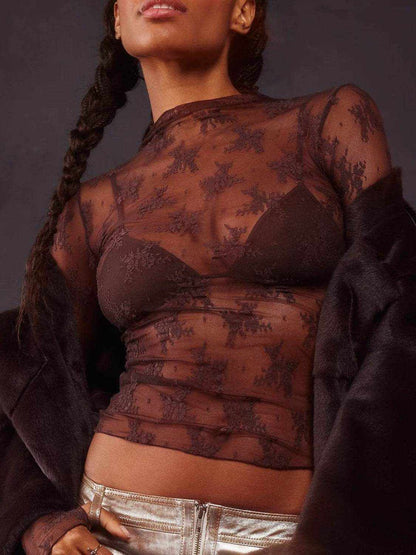 Lace Mock Neck Long Sleeve Blouse - Purcell's Clothing Company