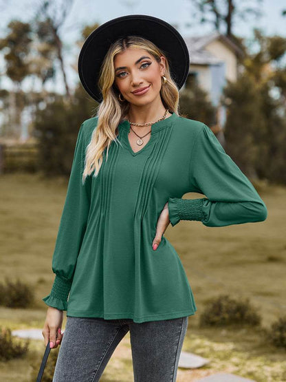 Notched Neck Flounce Sleeve Blouse - Purcell's Clothing Company