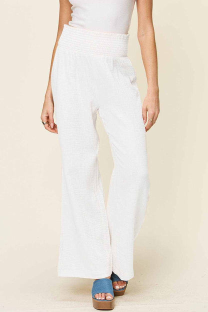 Double Take Full Size Texture Smocked Waist Wide Leg Pants - Purcell's Clothing Company