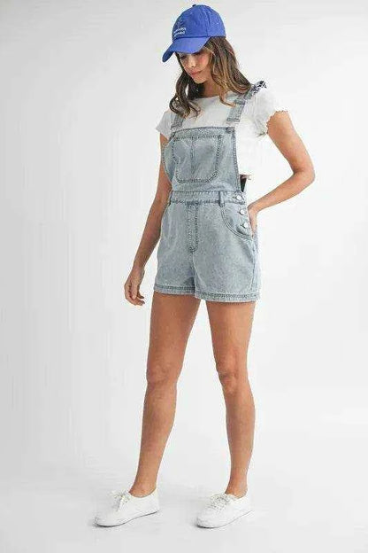 MABLE Square Neck Ruffle Shoulder Denim Overall Romper - Purcell's Clothing Company