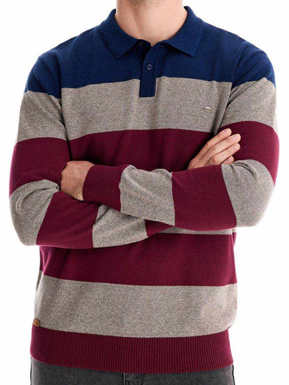Striped Long Sleeve Knit Polo - Purcell's Clothing Company