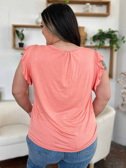 Basic Bae Full Size Bamboo Notched Ruffled Short Sleeve T-Shirt - Purcell's Clothing Company