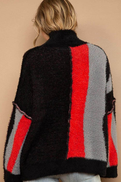 POL Turtleneck Color Block Fringe Detail Sweater - Purcell's Clothing Company