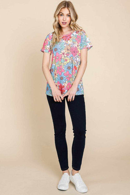 BOMBOM Floral Short Sleeve T-Shirt - Purcell's Clothing Company