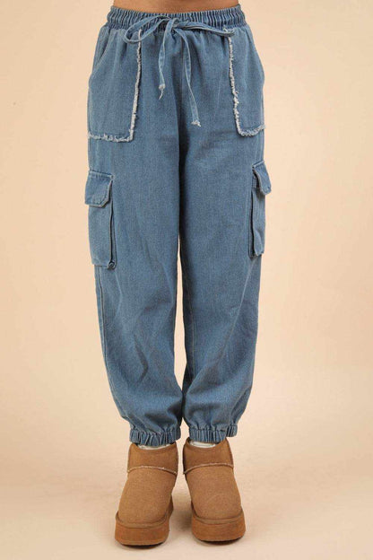 VERY J Washed Drawstring Jogger Cargo Jeans - Purcell's Clothing Company